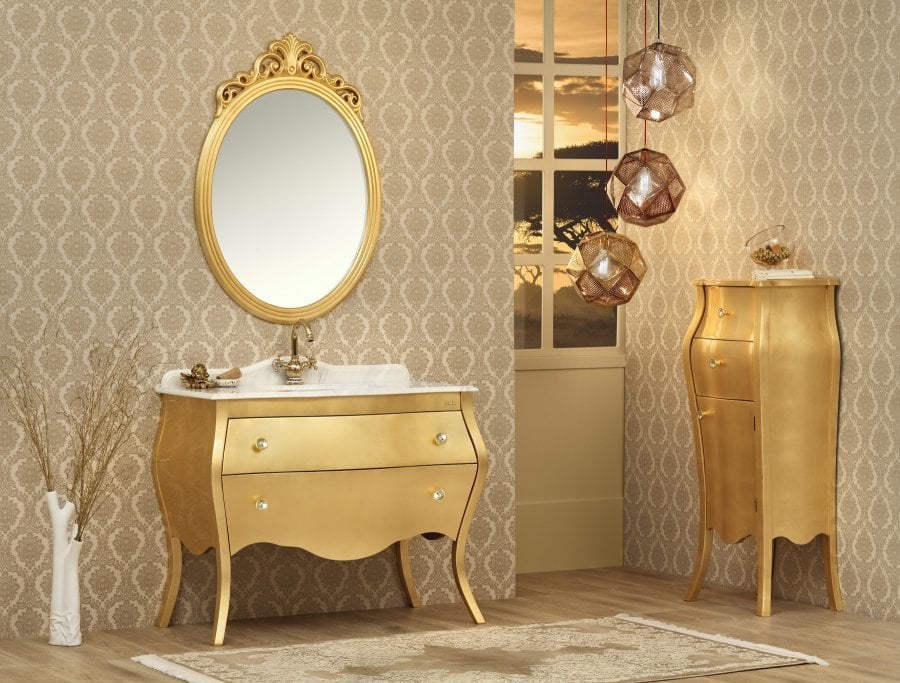 Prestige 110 cm Banyo Dolabı Altın Varak